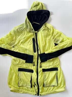 Women's Blanc Noir Neon Yellow Green Mesh Nylon Windbreaker Jacket Size Medium